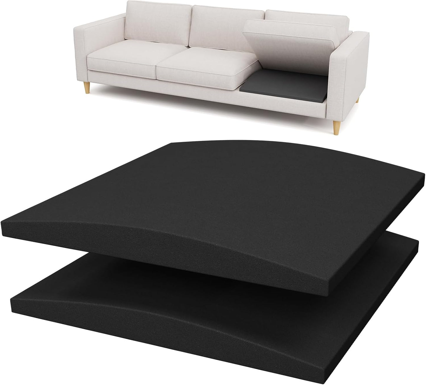 Couch Cushion Support for Sagging Seat, High-Density Curved Foam Sofa Furniture seat Couch Cushions Support Repair, 20"x20" Black Set of 2