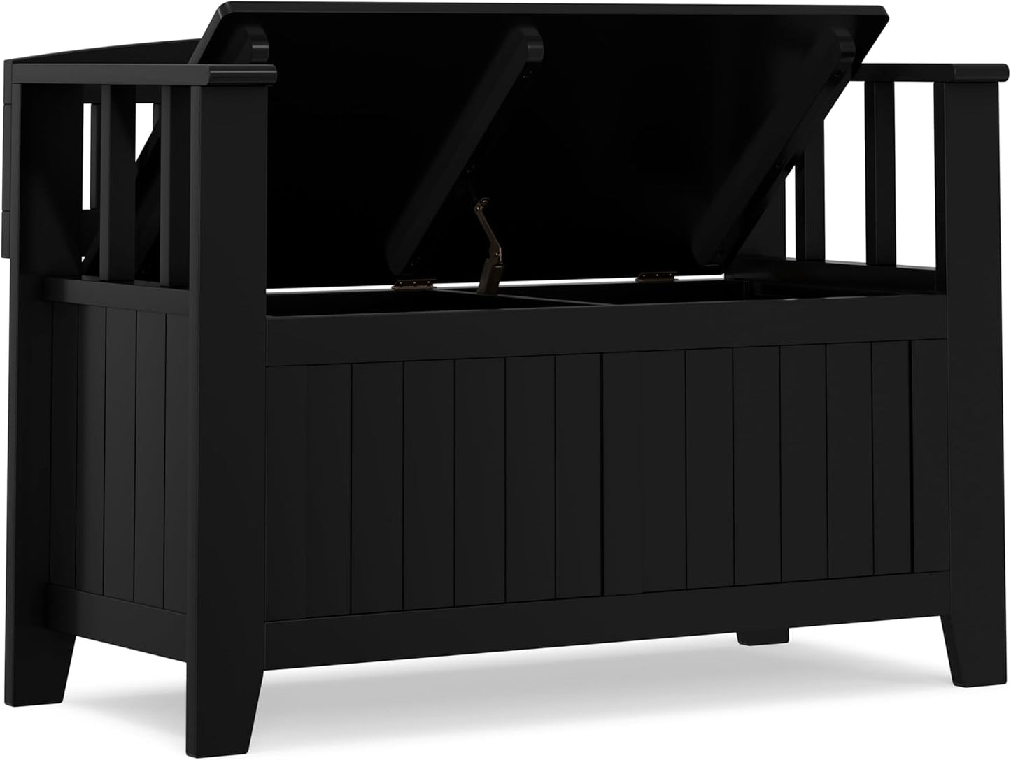 SIMPLIHOME Acadian Entryway Storage Bench - 36 inch Wide Solid Wood Small Hallway Seat in Black, Transitional Bench for Mudroom or Entryway with Lift-Up Lid, 2 Compartments and Slatted Backrest