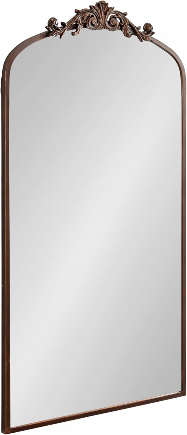 Kate and Laurel Arendahl Glam Arched Tall Panel Mirror; 24 x 42; Bronze; Traditional Baroque Large Body Wall Mirror with Ornate Garland Inspired Crown