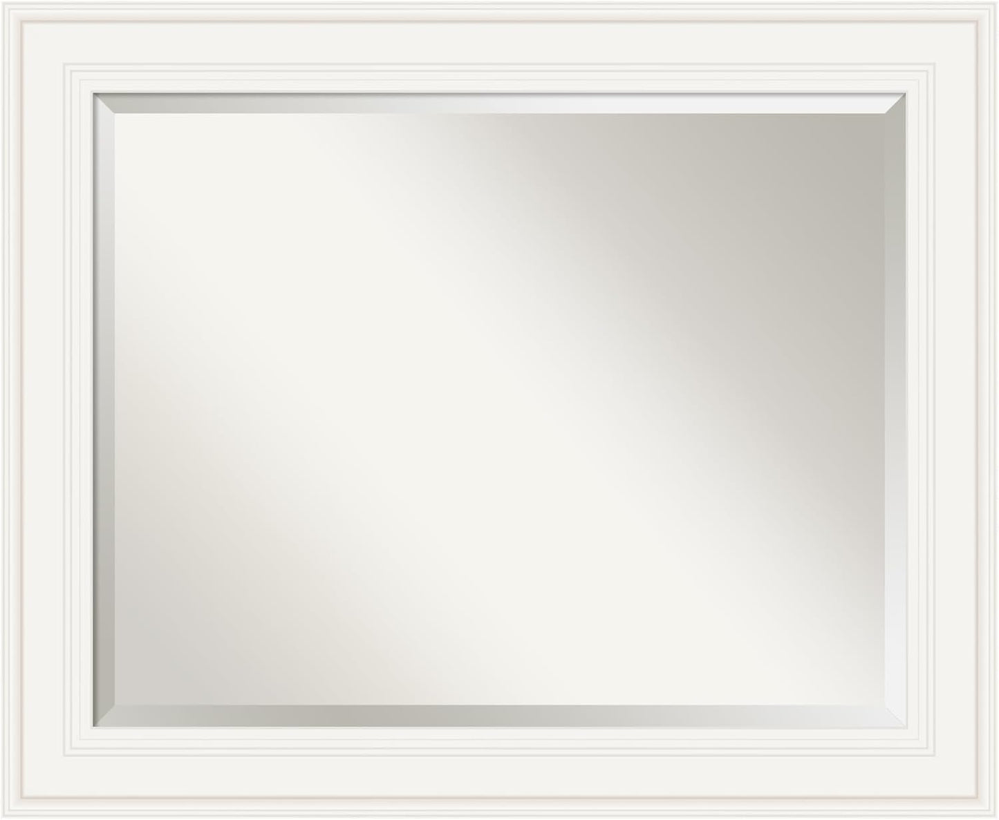 Amanti Art White Bathroom Mirror for Over Sink, 28x34 Ridge White Rectangle Vanity Mirror, Large Traditional Frame, Hangs Horizonally and Vertically, Bathroom Wall Decor, Beveled Edge from WI, USA