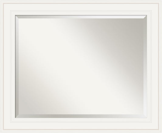 Amanti Art White Bathroom Mirror for Over Sink, 28x34 Ridge White Rectangle Vanity Mirror, Large Traditional Frame, Hangs Horizonally and Vertically, Bathroom Wall Decor, Beveled Edge from WI, USA