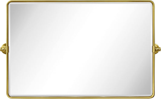 TEHOME 24 x 38'' Horizontal Farmhouse Gold Metal Framed Pivot Rectangle Bathroom Mirror Tilting Beveled Vanity Mirrors for Wall