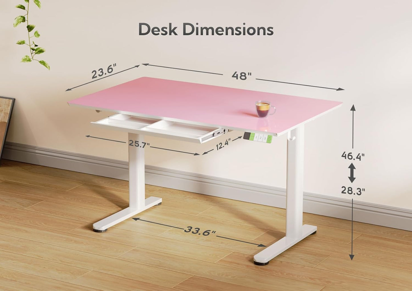 INNOVAR Glass Standing Desk with Drawers, Adjustable Height Stand Up Desk, Electric Standing Desks with Storage, 48 inch, Morandi Powder
