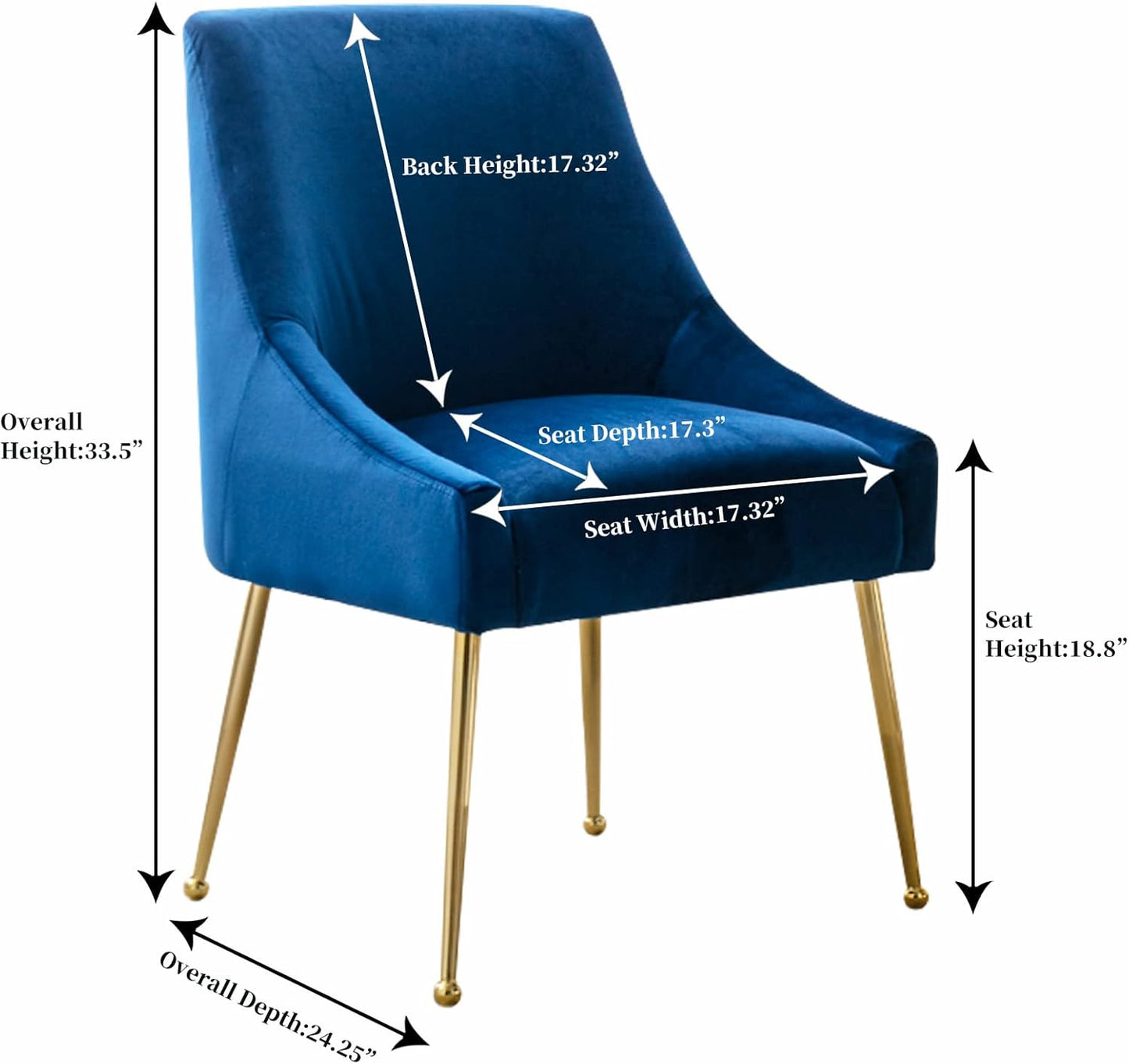 Velvet Dining Chairs, Furniture Collection Modern Contemporary Upholstered with Polished Gold Metal Legs, Set of 4(Blue)