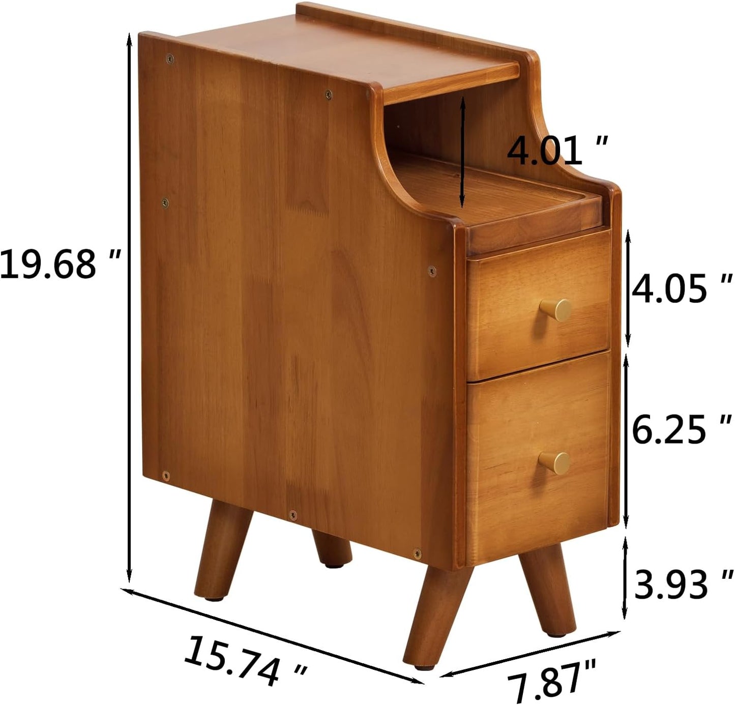 Small Nightstand, Narrow Nightstand, Solid Slim Wood Night Stand for Small Spaces, Couch, Walnut Color 7.87in Wide