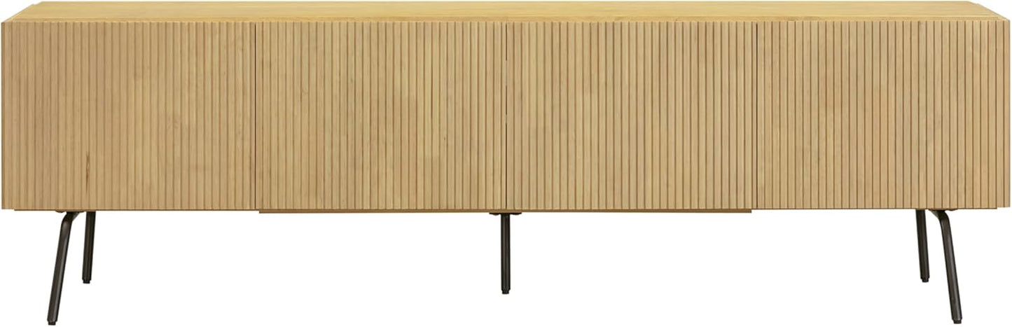 NTC Veil TV Stand with 4 Doors for TVs up to 75’’, Media Console with Vertical Groove Design and Metal Legs, Modern Entertainment Center for Living Room and Bedroom, Effortless Assembly, Sand