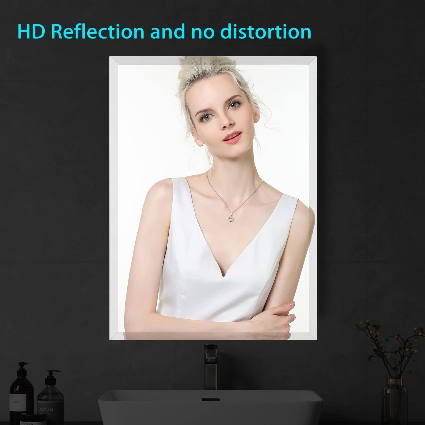 24x40 Inch Bathroom Mirror Frameless Beveled Edge Rectangle Wall Mirror Explosion Proof and Shatterproof Bathroom Vanity Mirror Wall Mounted Hang Firmly (Horizontal or Vertical)