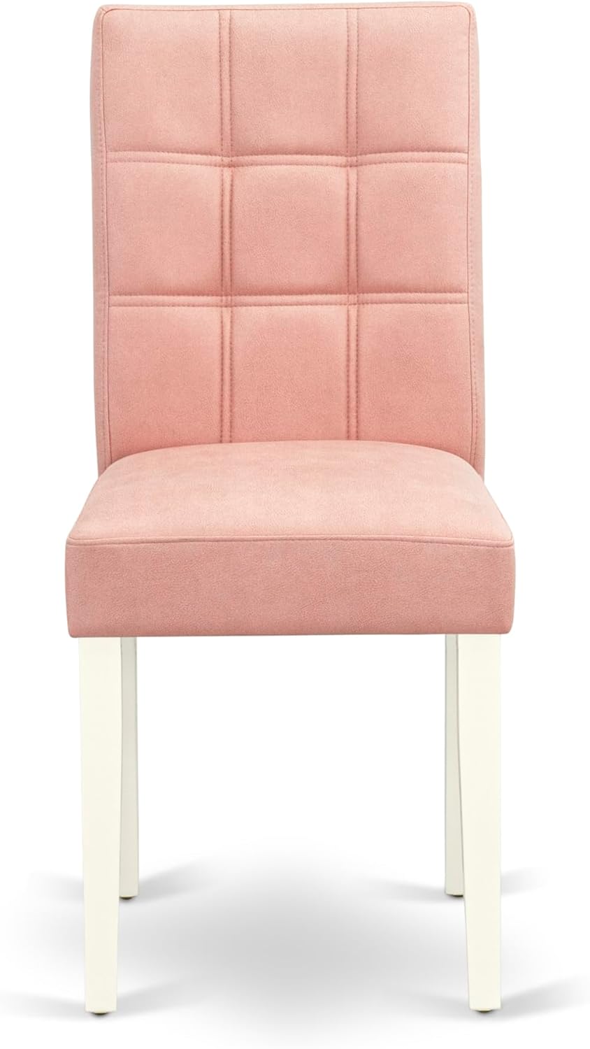 East West Furniture ANAS5-LWH-42 5 Piece Dinner Table Set contain A Dining Table and 4 Beige Red Polyester Fabric Wooden Chairs with Stylish Back- Linen White Finish