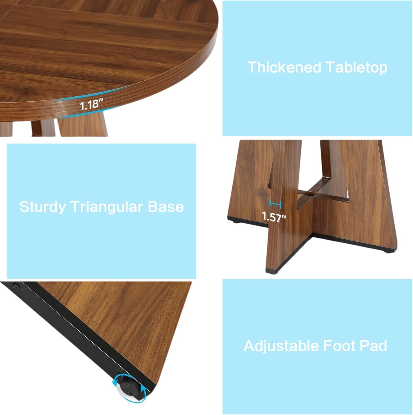 47" Round Dining Table for 4-6, Modern Dinner Table Farmhouse Round Small Kitchen Tables with Wooden Cross Base for Dining Room, Kitchen, Living Room, Vintage Brown