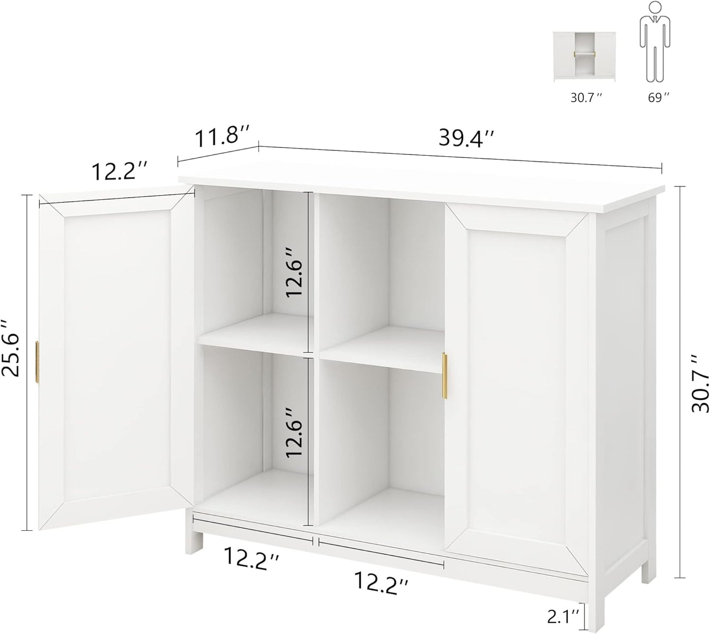 TaoHFE White Buffet Cabinet with Storage,Wooden Narrow Sideboard Entryway Cabinets,Modern White Cabinet with Doors Credenza