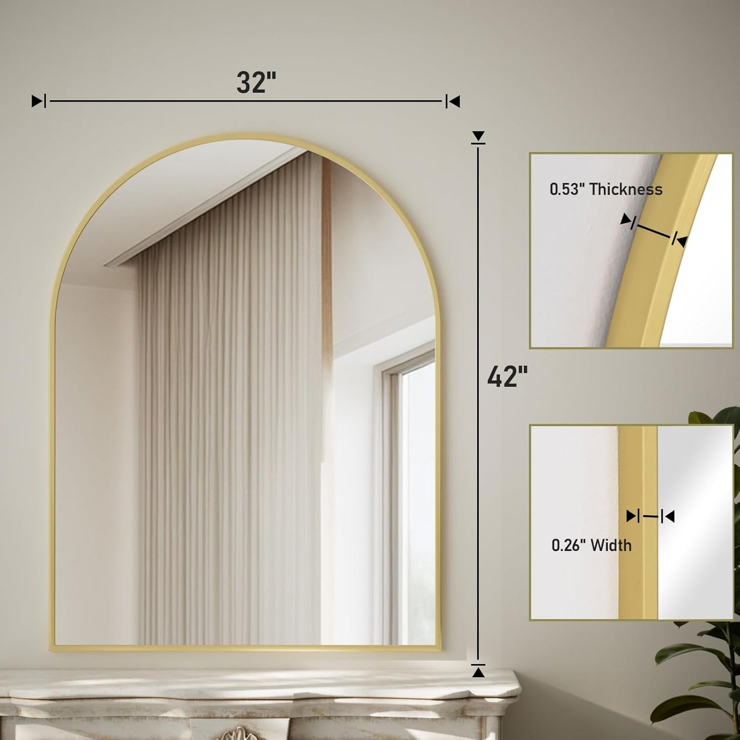 HARRITPURE 32"x42" Arched Bathroom Mirror - Gold Wall Mounted Vanity Mirror Aluminum Alloy Frame Large Arch Wall Mirror for Living Room, Bedroom and Entryway