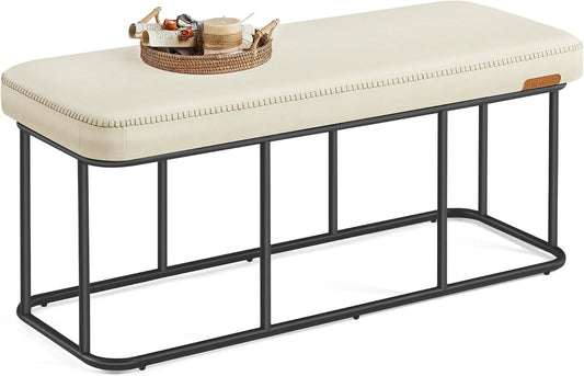 VASAGLE EKHO Collection - Storage Bench for Entryway, Ottoman Bench with Steel Frame, 43.3-Inch Wide, Synthetic Leather, Living Dining Room, Mid-Century Modern, Loads 660 lb, Cream White ULOM085W02
