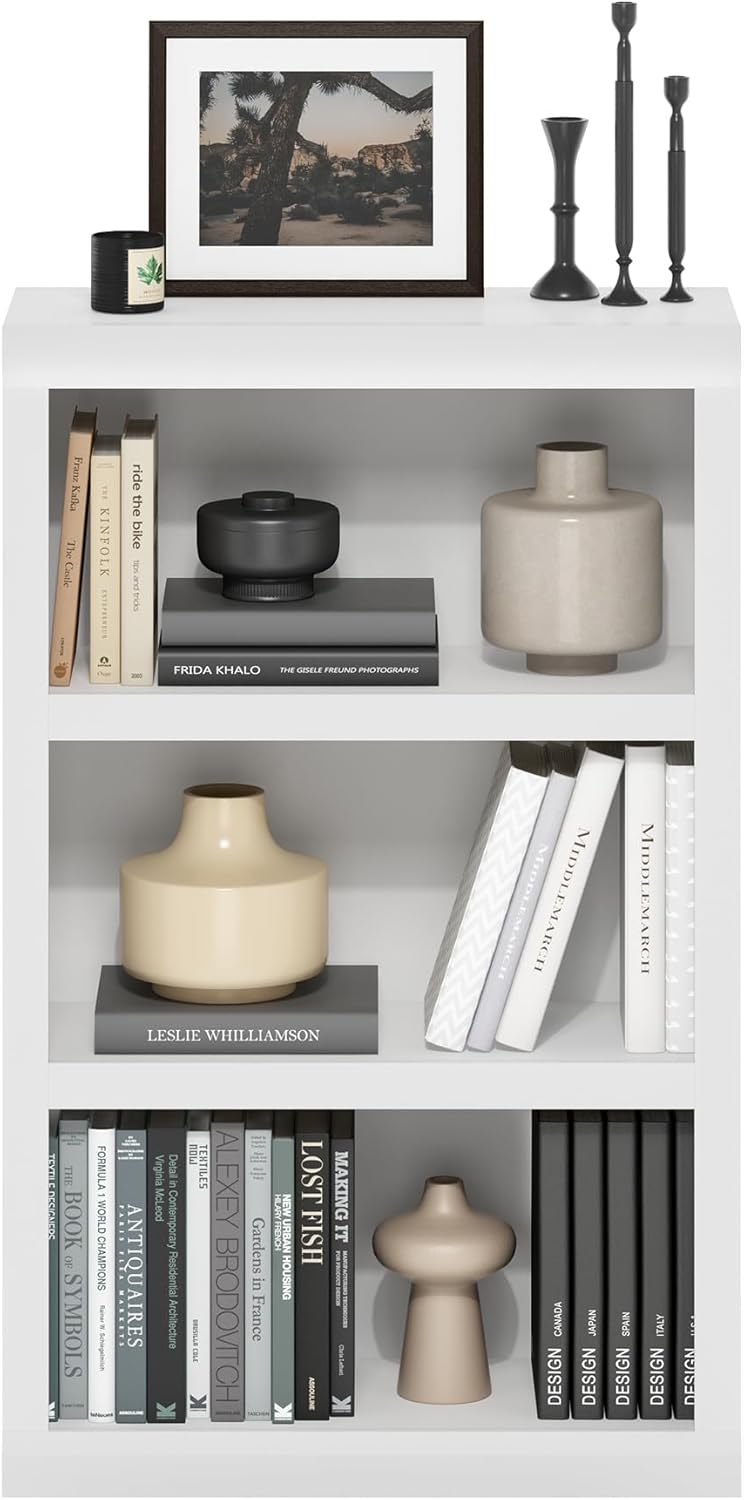 Furinno Rail 3-Tier Open Shelf Bookcase with Classic Style Edges, White