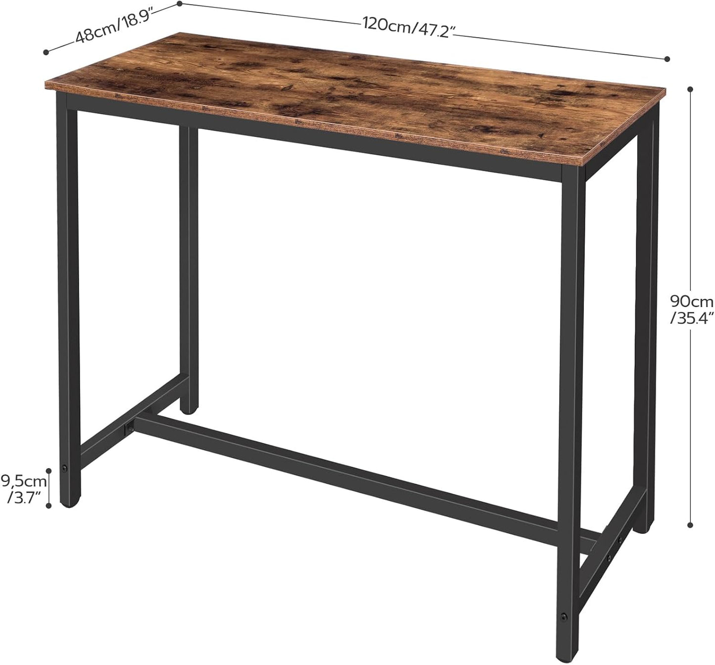 HOOBRO Bar Table, Rectangular Pub Table, 47.2” Counter Height Bar Table, Industrial Bar Height Table, Dining Table for Kitchen, Living Room, Easy to Assemble, Rustic Brown BF50BT01