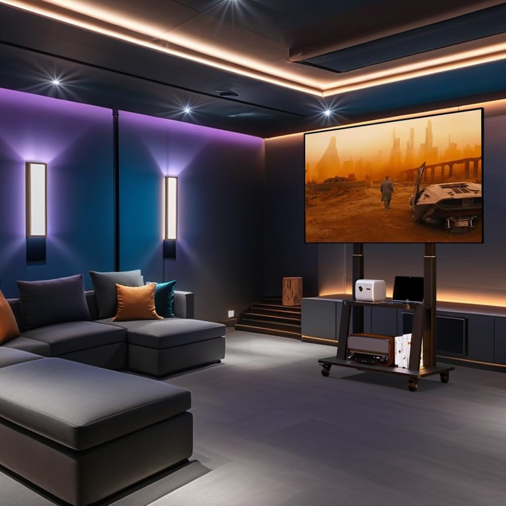 Mobile TV Cart Rolling TV Stand for 42 to 55 65 70 75 85 86 90 100 inch Television Heavy Duty Portable TV Stand on Wheels, Height Adjustment, Holds Up to 180 LBS, Vesa 200×200-900×600mm