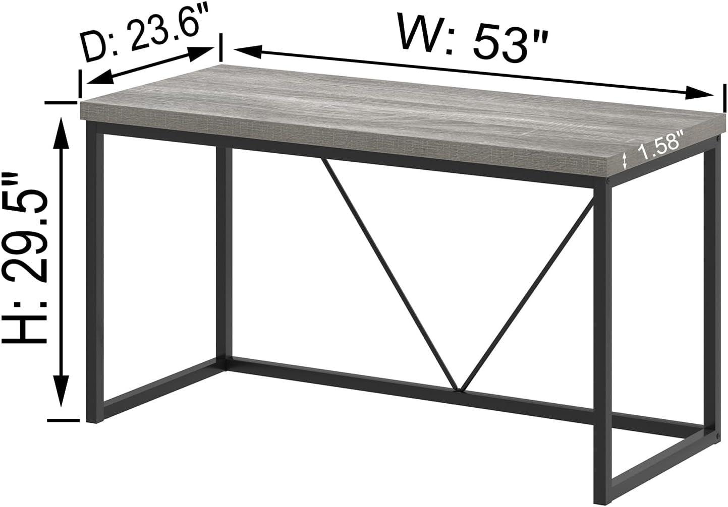 FOLUBAN Modern Home Office Desk, Industrial Vintage Computer Desk, Rustic Wood and Metal Study Writing Table, Simple Work Gaming PC Desks for Bedroom Living Room, Light Grey 53 Inch