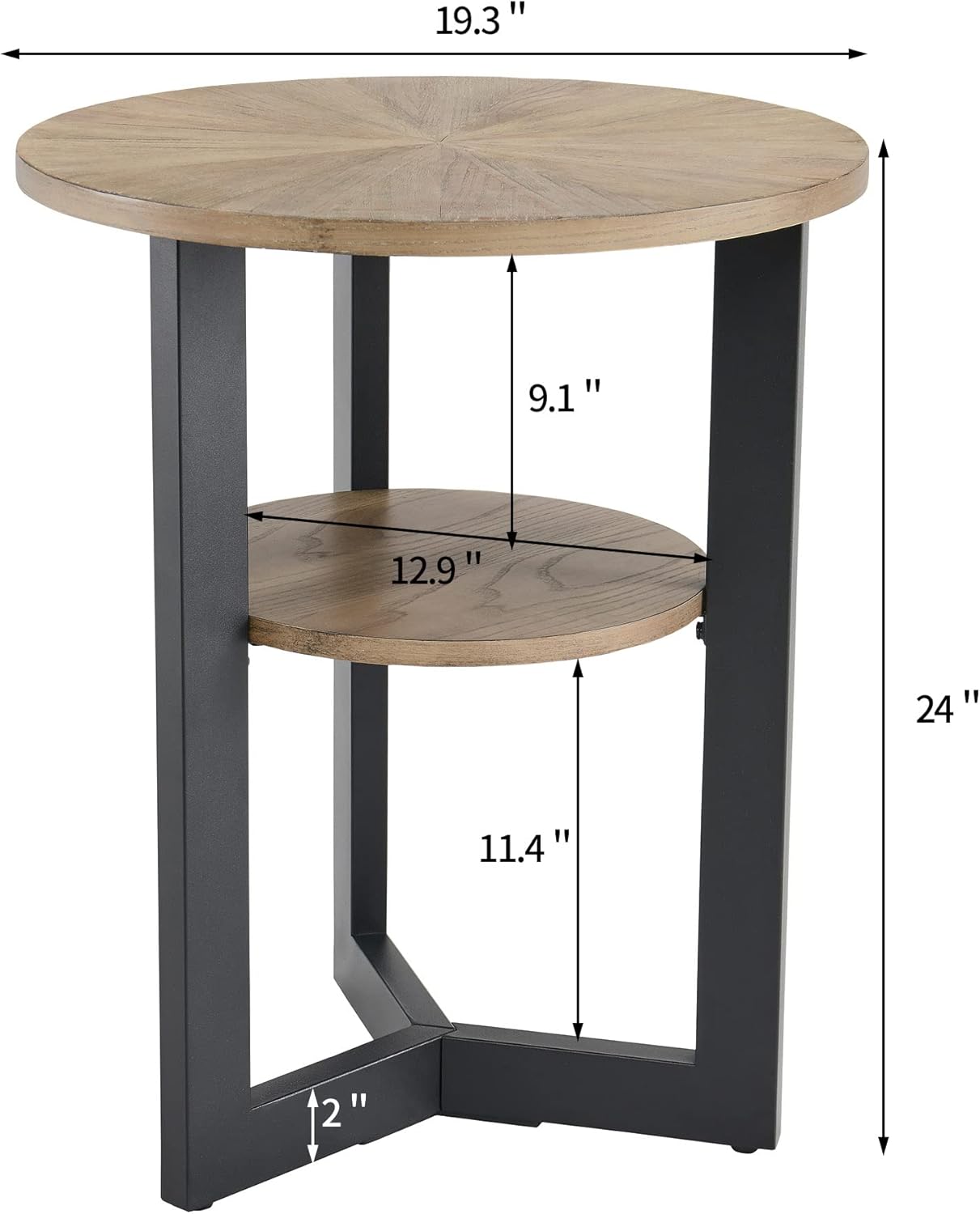 MODERION Round End Table with Storage - Solid Wood & Metal Frame - Corner & Beside Table - Easy Assembly - Living Room, Office & Entryway - Rustic Natural Finish