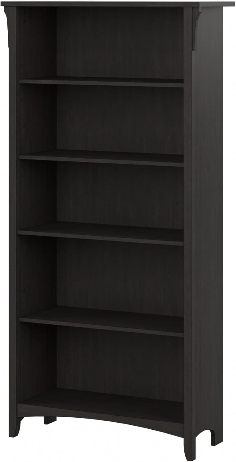 Bush Furniture Salinas 5 Shelf Bookcase In Vintage Black, Tall Bookshelf, Large Book Shelf For Living Room, Home Office, Or Entryway