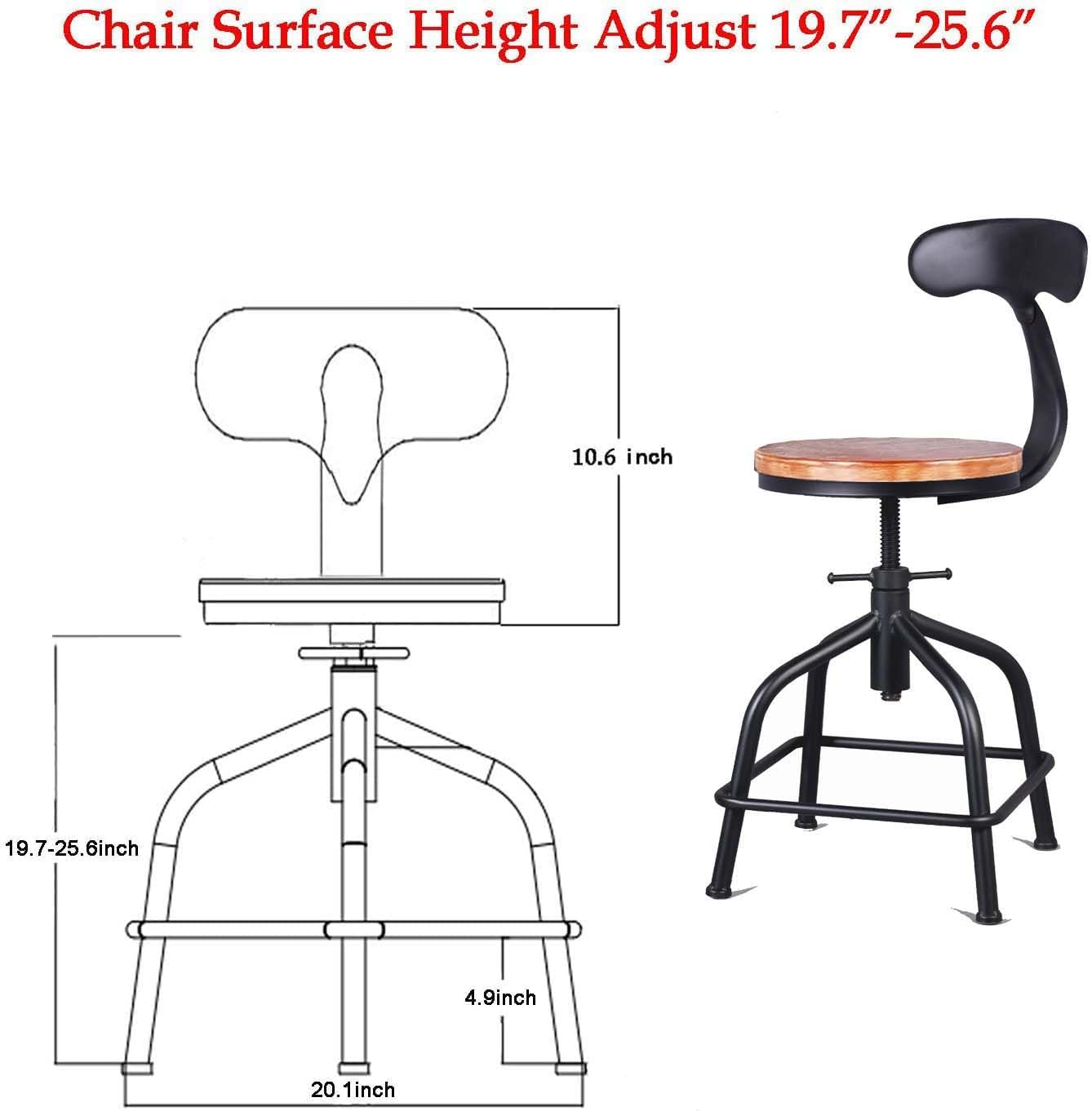 Topower Farmhouse Kitchen Stool, Industrial Counter Stool, Kitchen Deco Round Seat Standard Height Adjustable Swivel Bar Stools with Backrest Indoor House Design Iron Backrest Black Set of 2