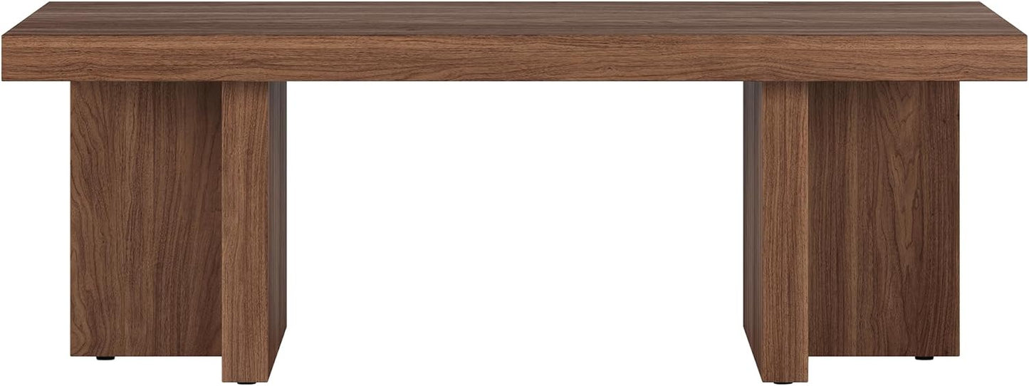 Henn&Hart 44" Rectangular Low-Profile Wood Coffee Table with Sled Base for Living Room, Family Room, or Office, Satin Walnut