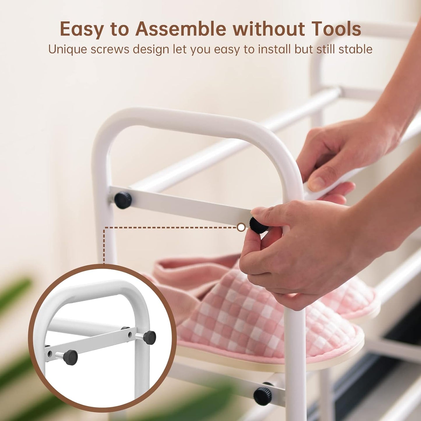 Gonfoam 3-Tier Expandable Shoe Rack,Adjustable Shoe Shelf Storage Organizer Heavy Duty Metal Free Standing Shoe Rack for Entryway Closet Doorway (White)