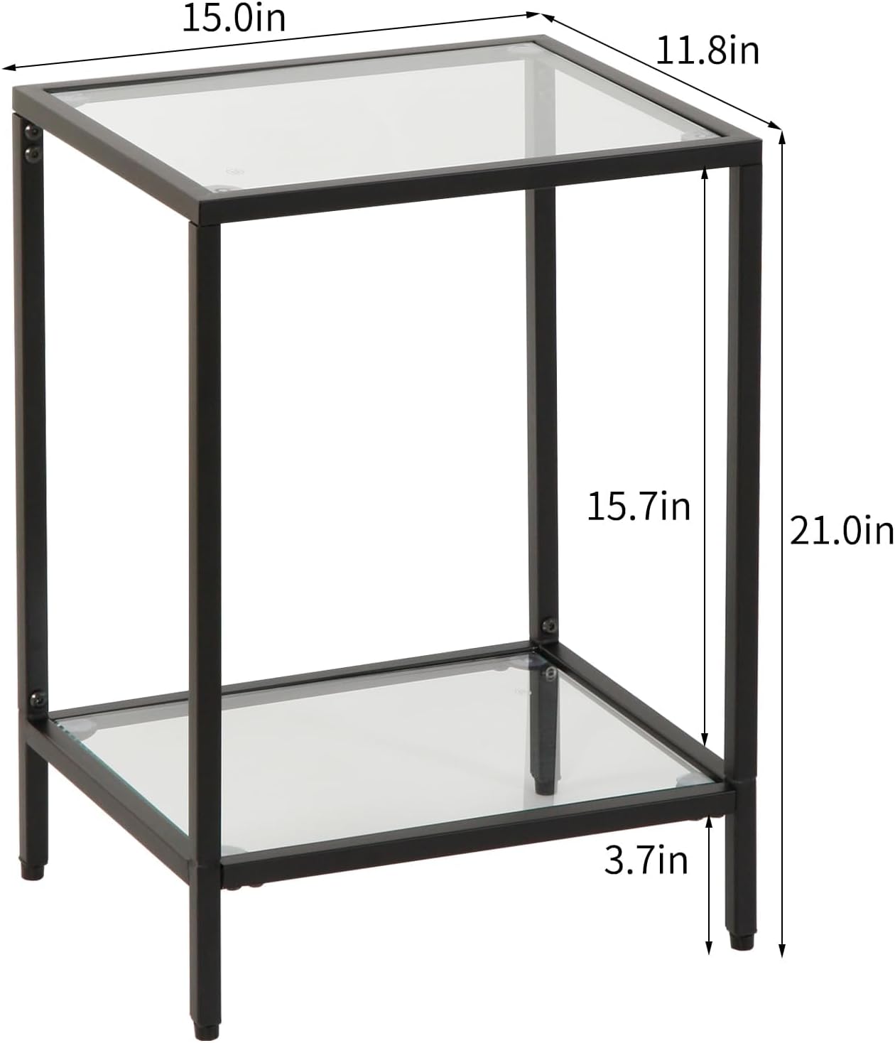 Modern 2-Tier Tempered Glass End Table - Stylish Black Metal Side Table for Small Spaces, Perfect for Living Room & Bedroom (Black, 2PCS)