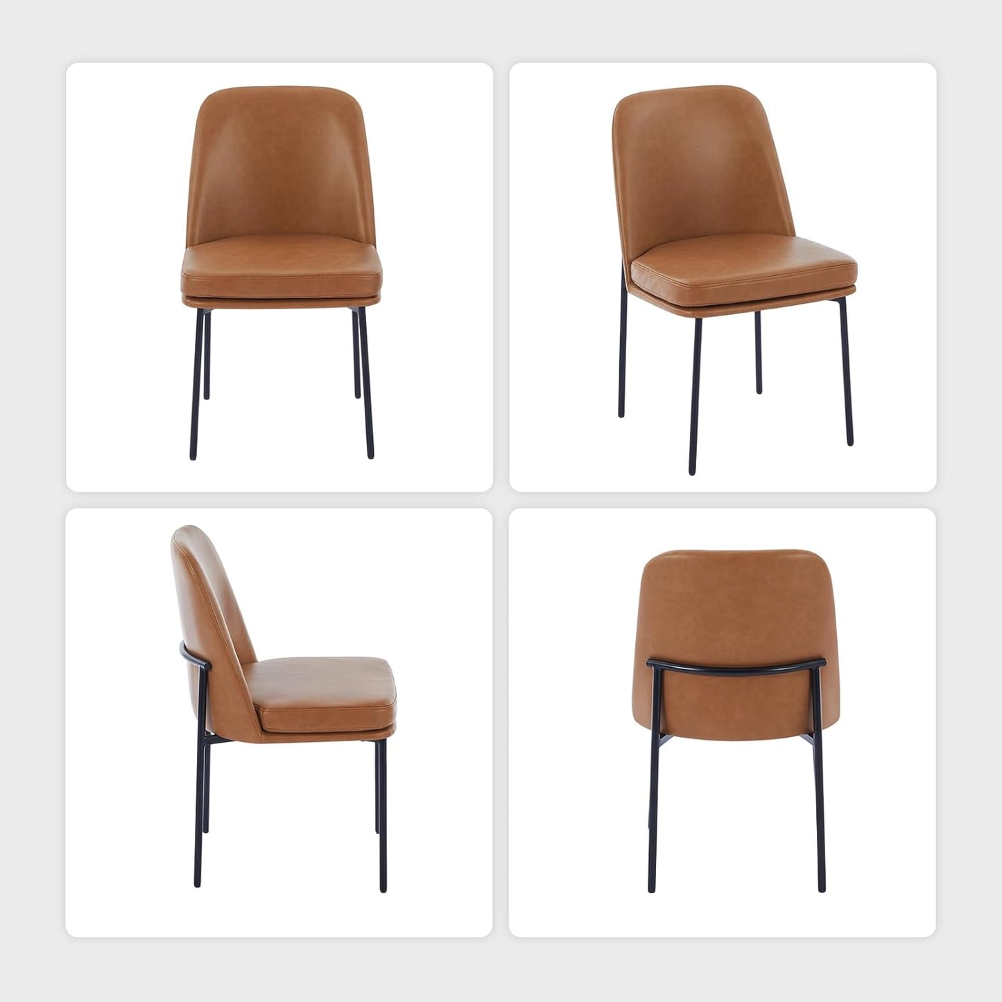 COLAMY Modern Dining Chairs Set of 6, Faux Leather Upholstered Dining Room Chairs Kitchen Chairs Dinner Chair with Curved Back and Metal Legs, Brown