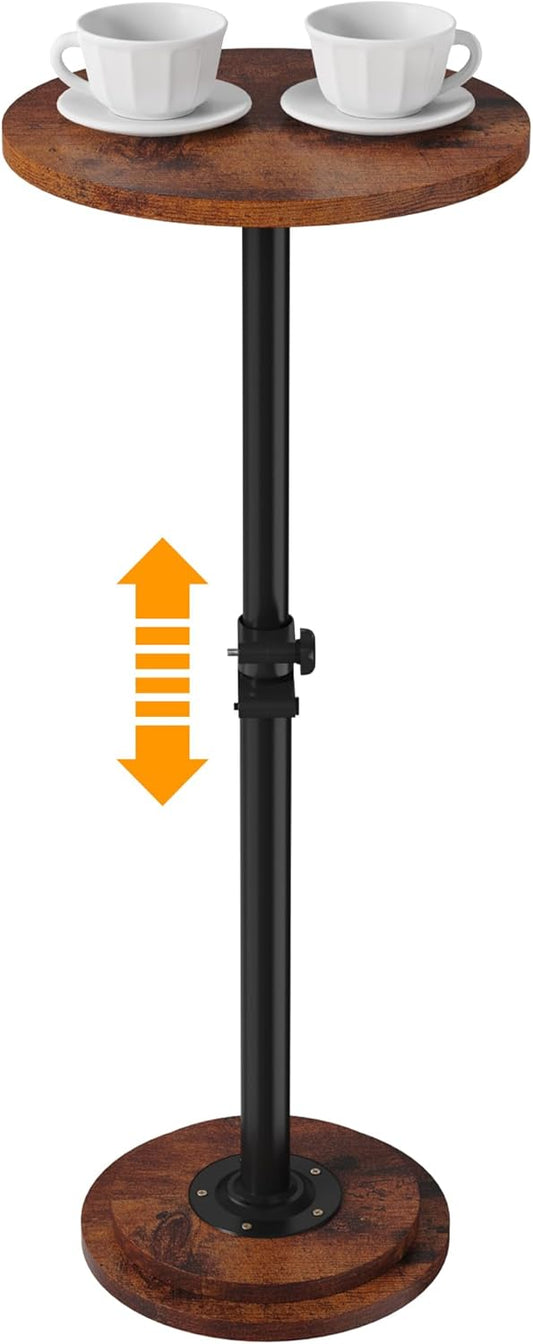 Drink Table, Small Round Side Table - 360° Swivel Height Adjustable for Small Spaces, Pedestal Martini Table for Sofa Couch, Living Room, Bedroom, Vintage