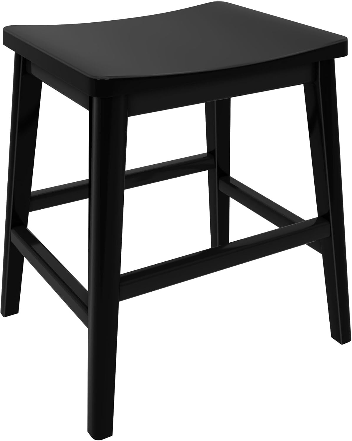 Plank+Beam Smythe Dining Stool, 18" Vanity Stools, Set of 2, Sturdy Wood Modern Kitchen Stool, Saddle Seat Backless Chair, Metal Footrest, Black