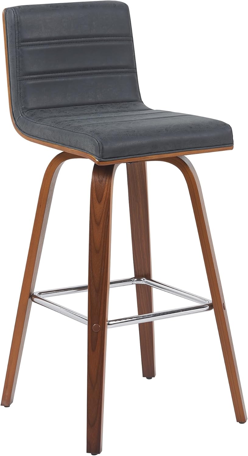 Vienna Modern Swivel Bar Height Stool with Vintage Black Upholstered Seat and Walnut Finished Wood Frame Set of 2