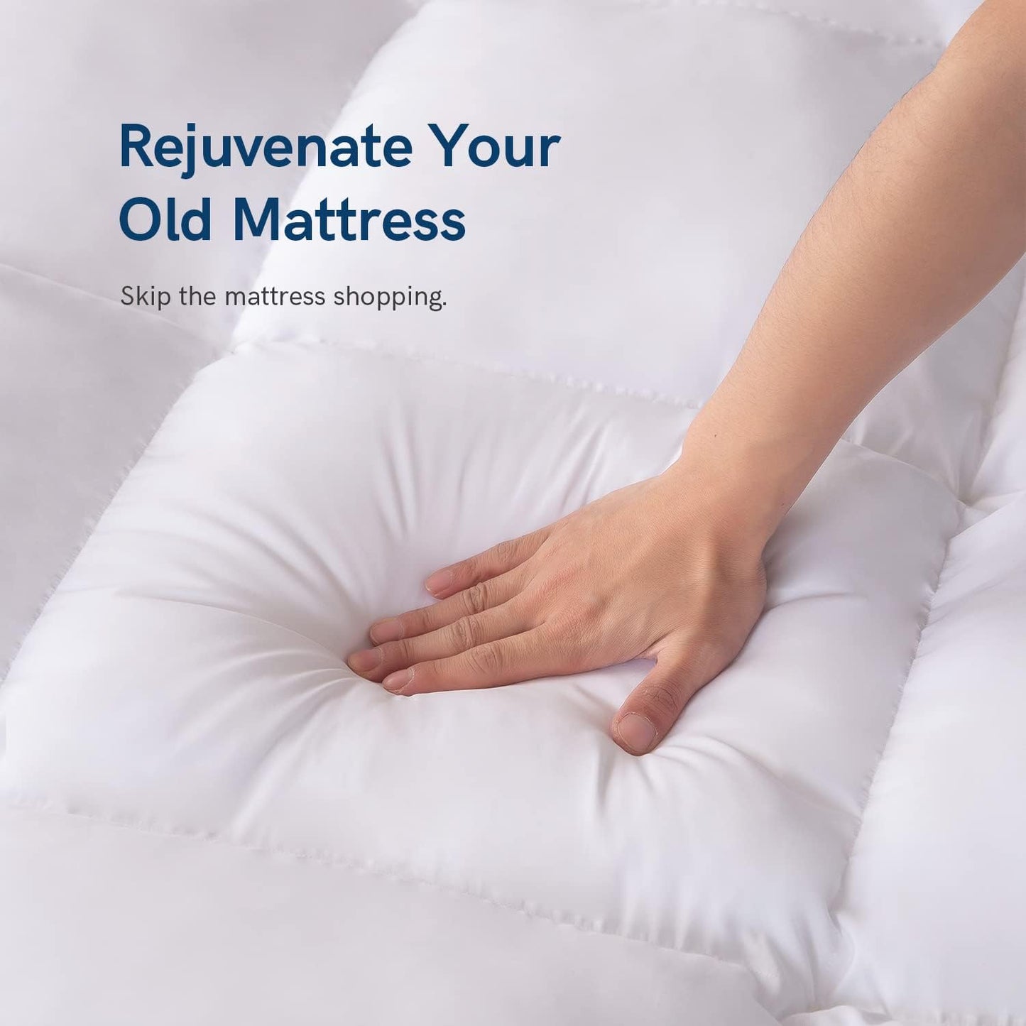 ELEMUSE Super/Olympic Queen Mattress Topper for Back Pain, Extra Thick Mattress Pad Cover, Plush Soft Pillowtop with Elastic Deep Pocket, Overfilled Down Alternative Filling