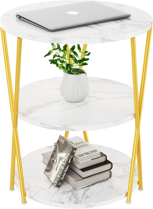 Big Side Table, 3-Tier Large Size Round End Table with X-Leg Design, Nightstand Bedside Table for Living Room, Bedroom, Drink Table Coffee Table for Patio, Indoor Outdoor Use, 16.5''x16.5''x22.8''