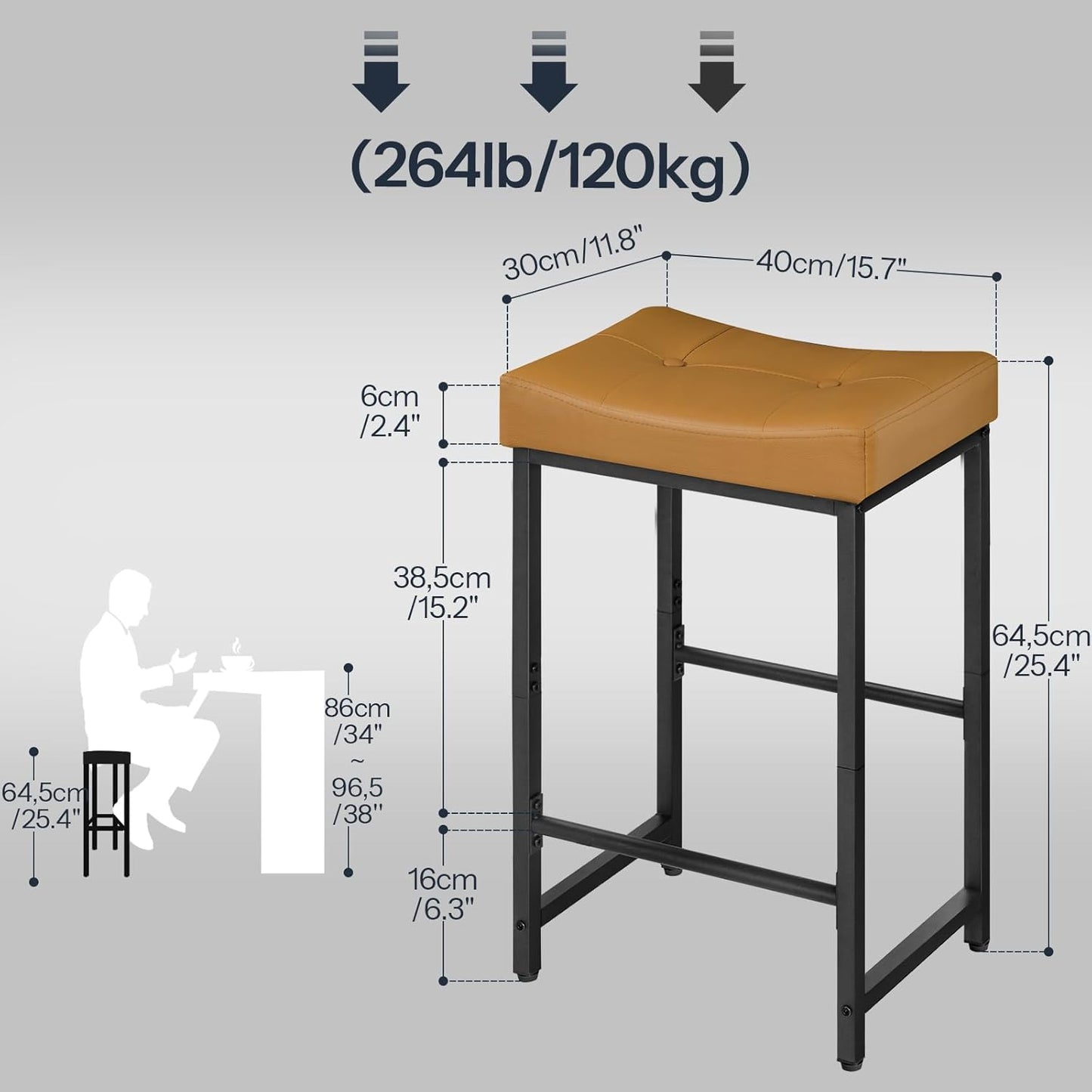 HOOBRO Bar Stools,25.4" Saddle Stools with PU Upholstery, Counter Height Stools with Footrest, Kitchen Breakfast Chairs, for Dining Room, Cafe, Bar, Brown and Black CB23BY01