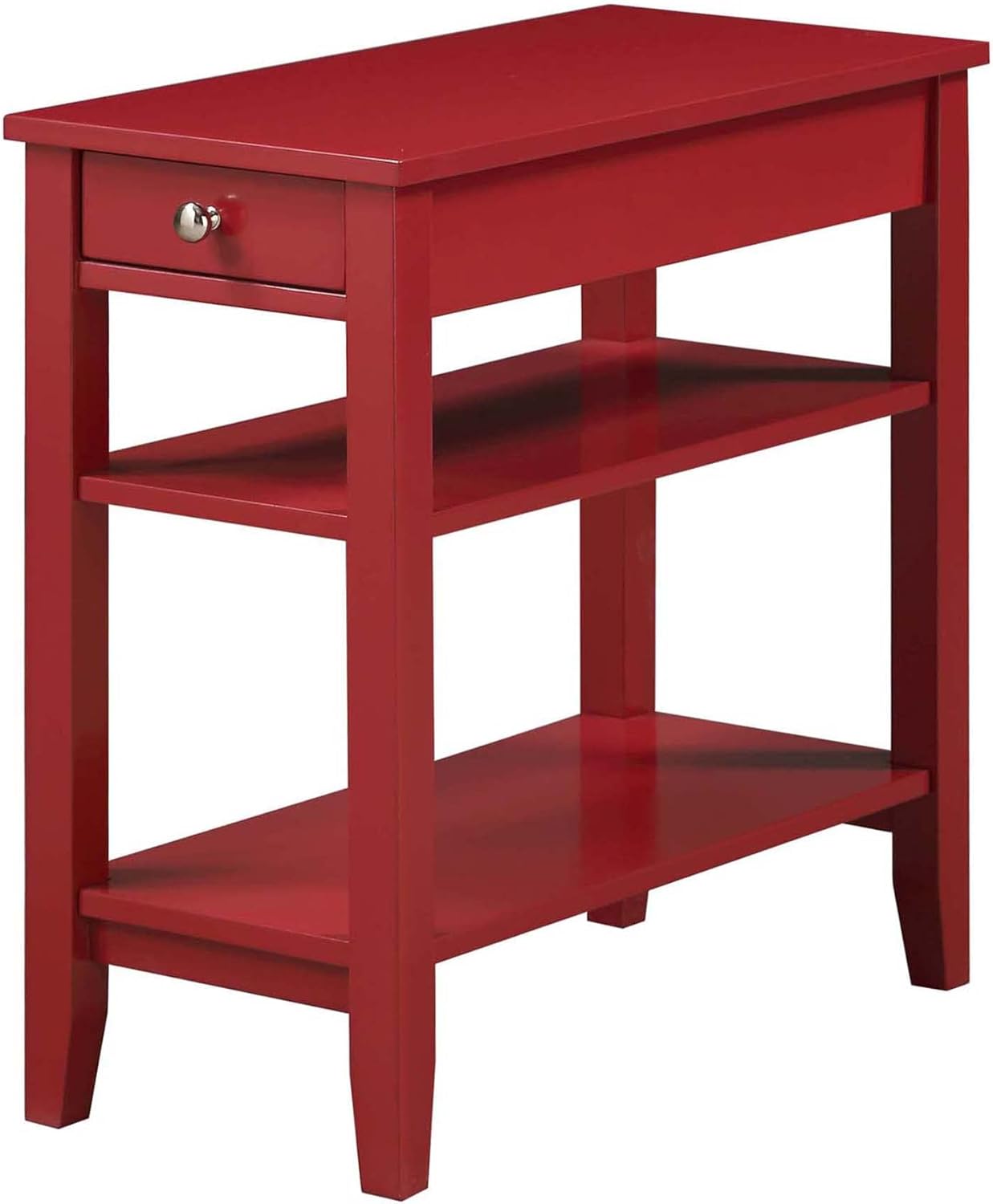 Convenience Concepts American Heritage Chairside End Table with Drawer 23.5" - Classic Living Room Table with Storage Shelf, Bedroom Nightstand, Cranberry Red
