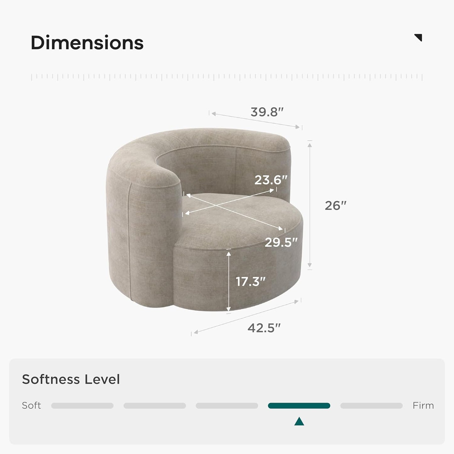 Acanva Luxury Modern Tight Curved Back Velvet Sofa, Minimalist Style Comfy Couch for Living Room Apartment Reception Space, Cream Single Chair