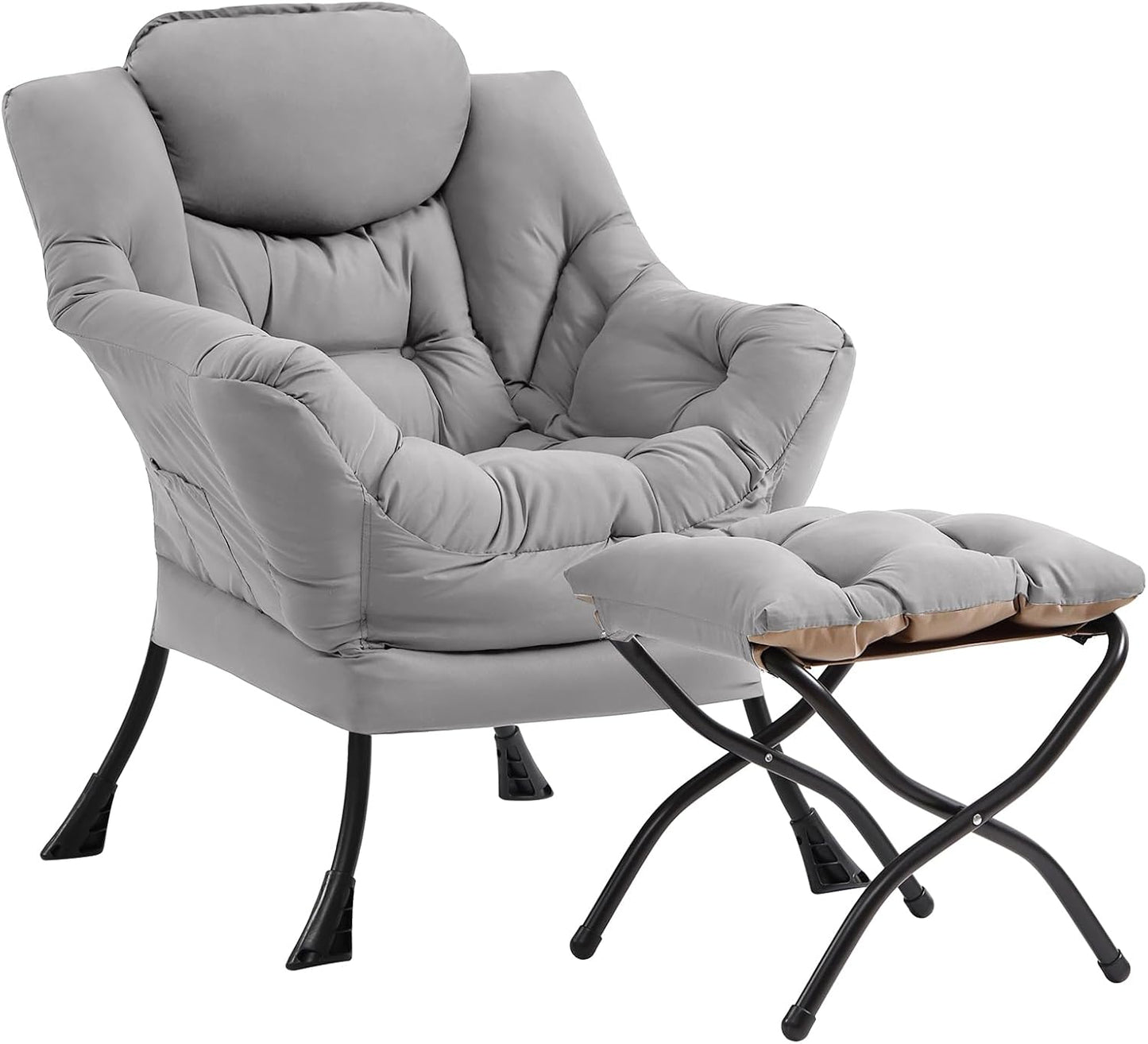 Cozy Lazy Chair and Ottoman, Large Contemporary Accent Lounge Chair Set, Leisure Upholstered Reading Armchair for Bedroom, Living Room, Dorm Rooms, Office