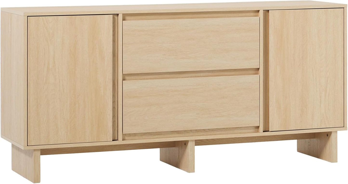 Walker Edison Modern Beveled 2-Door, 2-Drawer Sideboard, 63 Inch, Coastal Oak