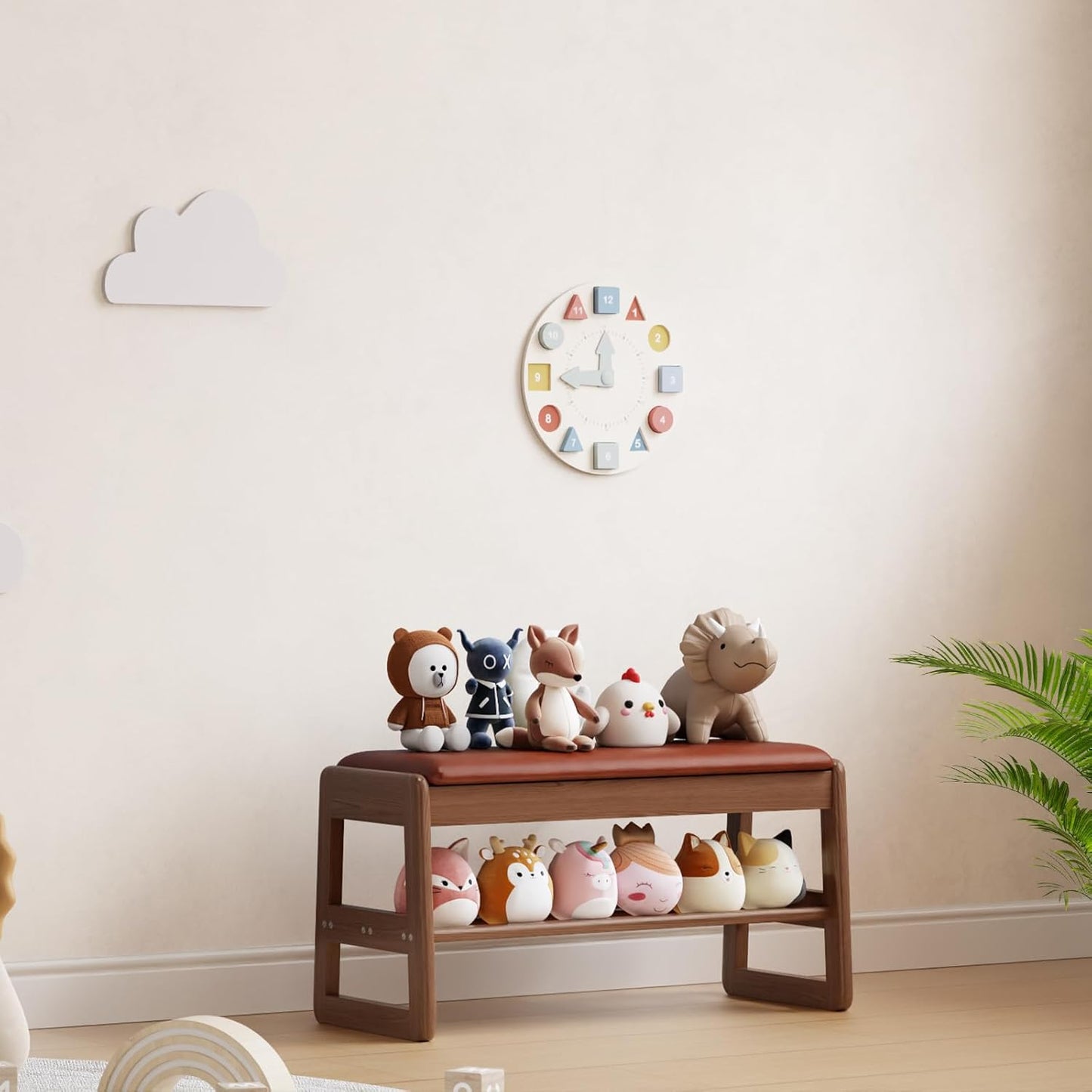 Shoe Rack Bench with Leather Cushion,2 Tiers Shoe Bench with Flip-Top Storage,Wood Shoe Rackh for Entryway,Hallway（Orange,31.5"）