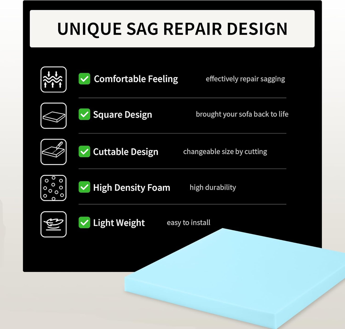 Tromlycs Couch Cushion Support for Sagging Sofa Support Seat Under Cushion 22x22 inch Sag Repair Furniture Blue, Set of 3