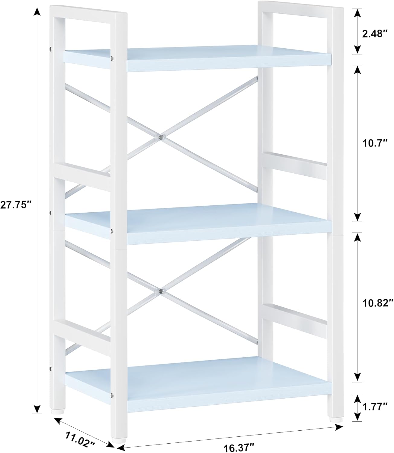 Homeiju Bookshelf, 3 Tier Industrial Bookcase, Metal Small Bookcase, Rustic Etagere Book Shelf Storage Organizer for Living Room, Bedroom, and Home Office(Blue) Patent Pending D29873033