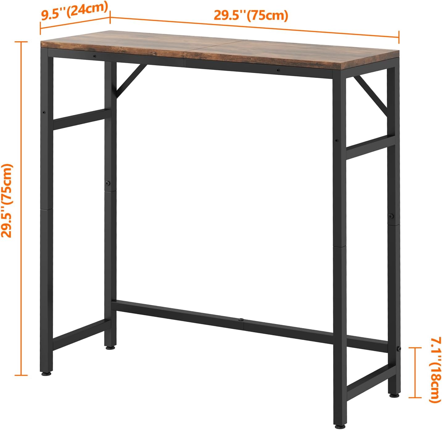 Narrow Console Table, 29.5" Entryway Table with 2 Support Bar, Thin Sofa Table, Small Couch Table, Display Table, Side Tables for Living Room, Hallway, Bedroom, Rustic Brown