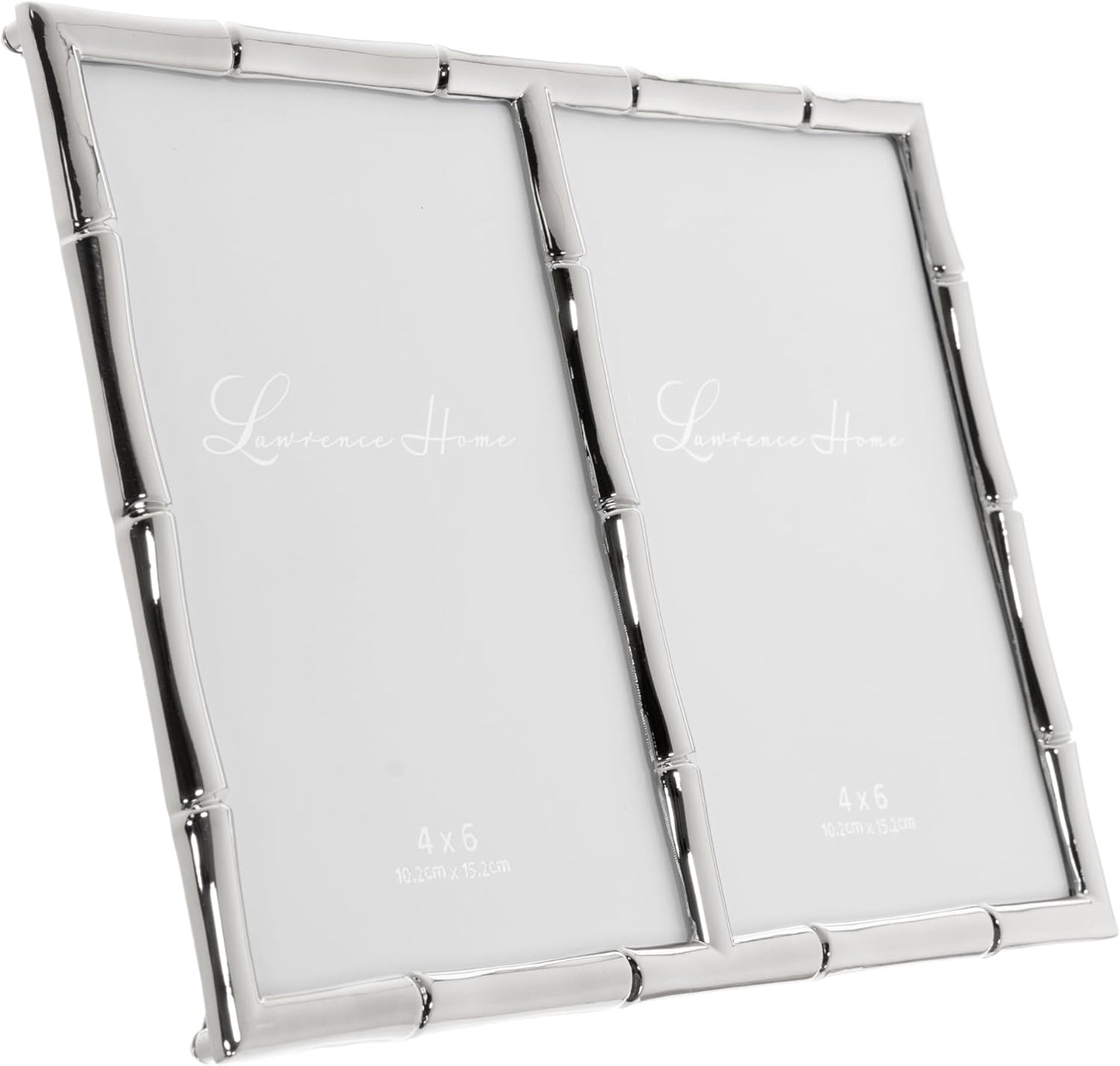 Lawrence Frames 4x6 Double Silver Metal Picture Frame with Bamboo Design