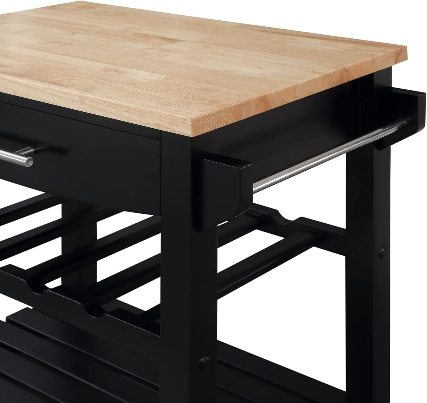 Convenience Concepts Ellaine 4 Tier Kitchen Cart with Drawer and Wine Rack, 24.75", Black/Butcher Block