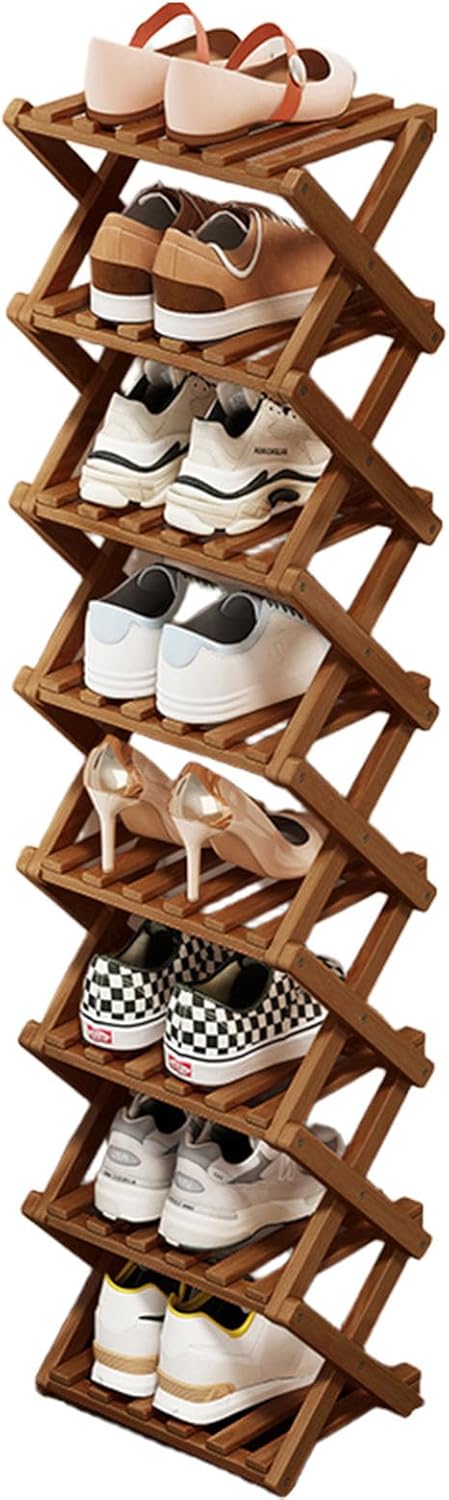 Simcat Wood Shoe Rack Foldable Shoe Organizer Shoe Storage for Small Spaces Free Standing Shelf for Entryway, Bedroom, Garage (8 Tiers,Tawny)