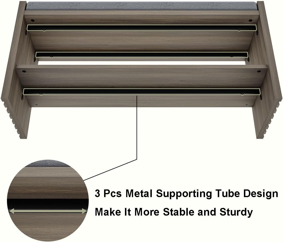 BON AUGURE Shoe Storage Bench, Entryway Bench with Cushion, Ottoman Benches for Bedroom, Living Room, Shoe Rack Seat for Hallway Entry (Greige Oak, 40 Inch Wide)