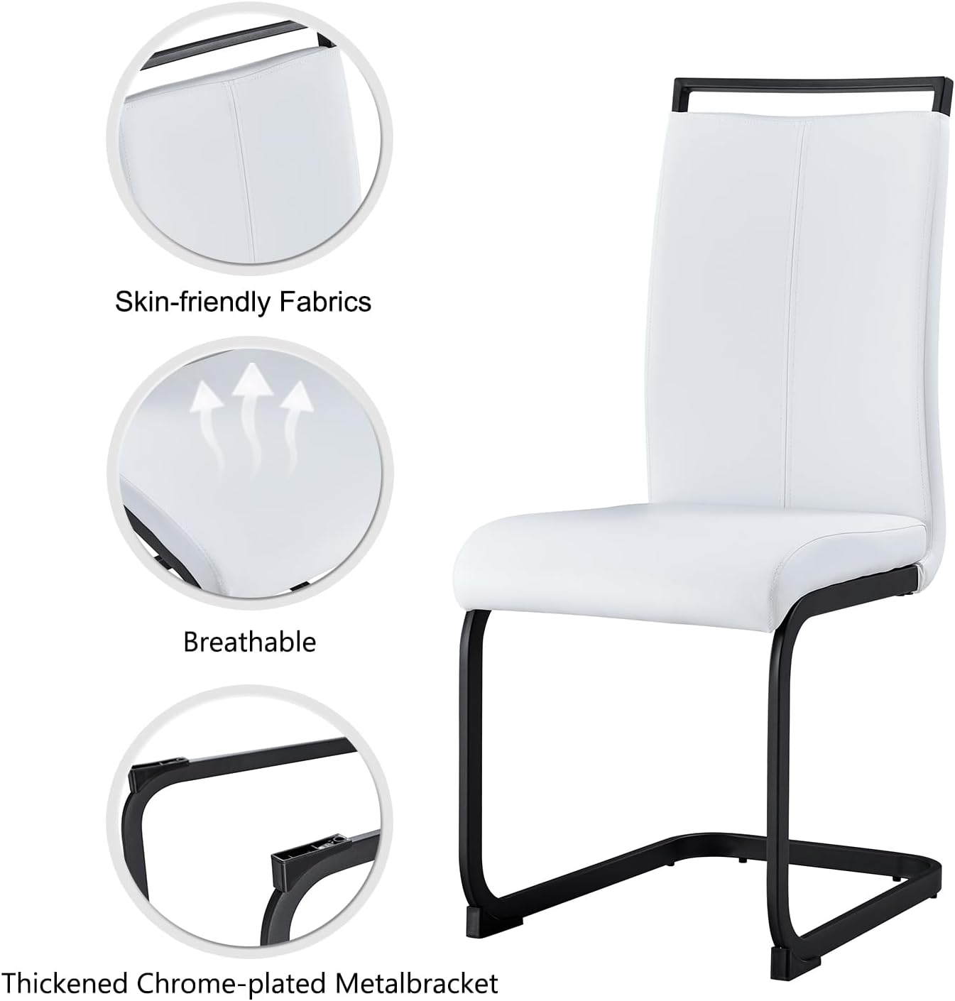 Modern Dining Chairs Set of 6,High Back Kitchen Chairs,Side Room Chair with Black Powder Coating Metal Legs,Easy to Clean Upholstered Dining Chairs,Ideal for Living Room(White Chairs)