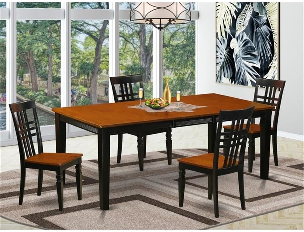 East West Furniture QULG5-BCH-W 5 Piece Kitchen Table Set for 4 Includes a Rectangle Dining Room Table with Butterfly Leaf and 4 Solid Wood Seat Chairs, 40x78 Inch, Black & Cherry