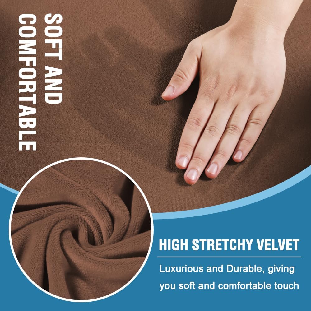 H.VERSAILTEX Sofa Cover 3 Piece T Cushion Sofa Slipcovers Thick Velvet Couch Cover Stretch T Cushion Sofa Covers for 2 Cushion Couch with 2 Individual T Cushion Covers Washable, Caramel