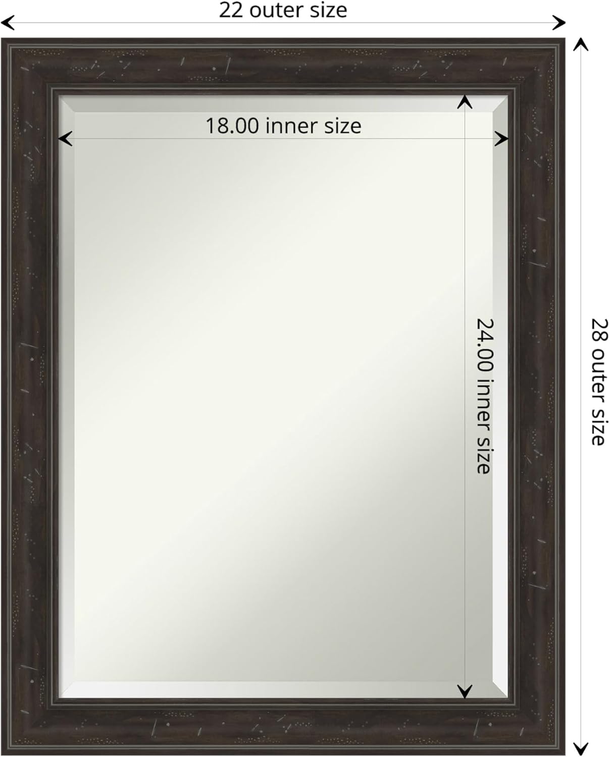 Amanti Art Brown Wall Mirror 28x22 Shipwreck Greywash Narrow Rectangle Bathroom Mirror for Wall Decor Living Room, Medium Traditional Frame, Hangs Horizonally and Vertically, Bathroom Decor, Beveled