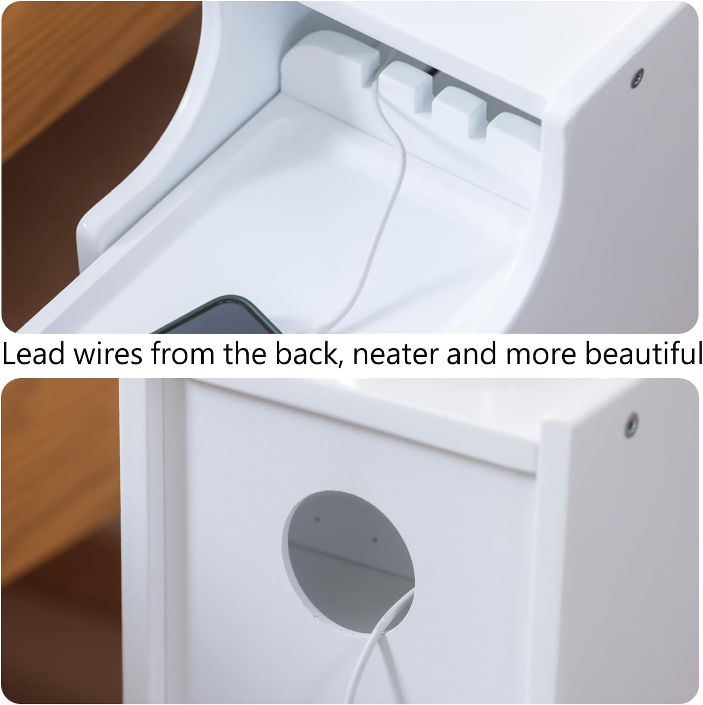 Small Nightstand, Narrow Nightstand, Solid Slim Wood Night Stand for Small Spaces, Couch, White Color 9.84in Wide